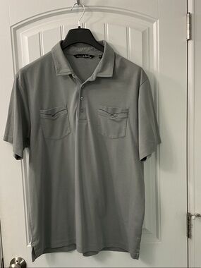 Travis Mathew Men's Gray Short-Sleeve Polo with Dual Chest Pockets